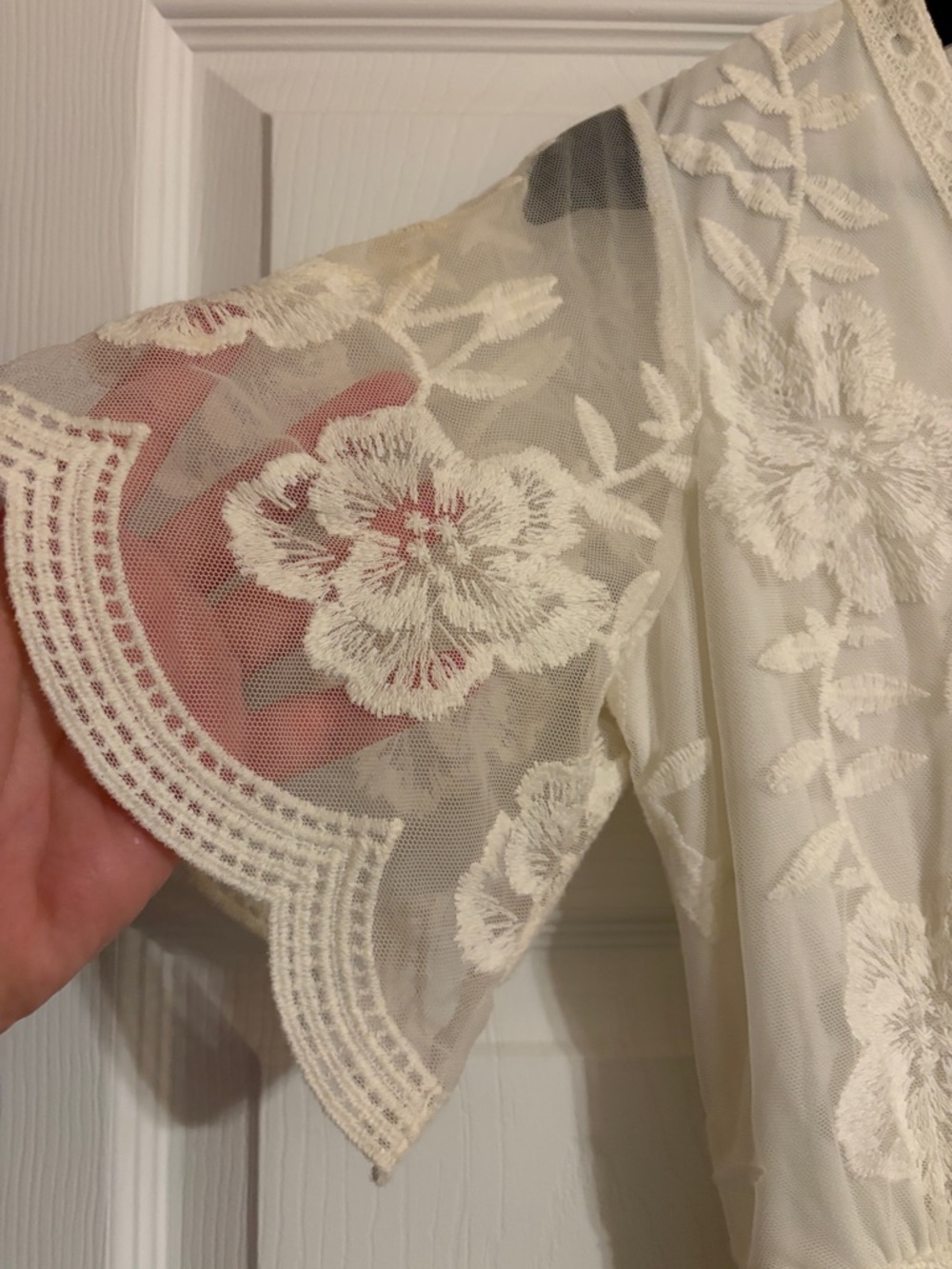 Altar'd State Cream Floral Lace V-Neck Mini Dress - Picture 3 of 9